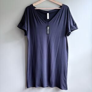 24SEVEN Loose fit jersey t-shirt dress | Size Small V-neck navy blue minimalist